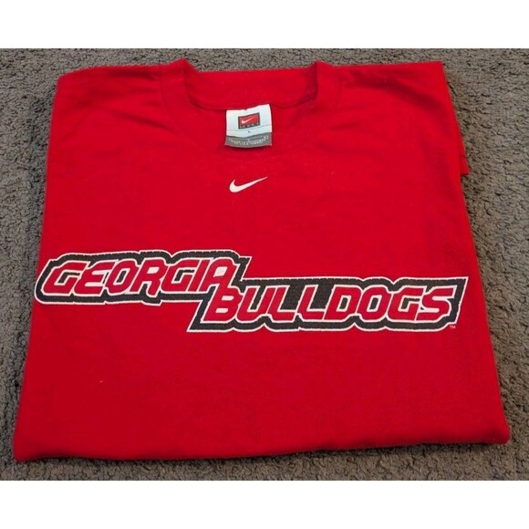 Vintage Y2K Nike University of Georgia Bulldogs Textured Red T-Shirt Men's L - Picture 1 of 7